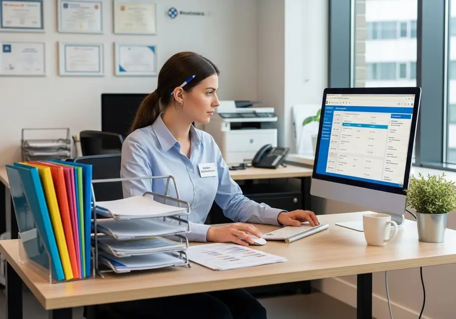 Professional office careers training showing medical and legal administrative work environments